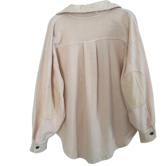 Free People Oversized Shacket Shirt Jacket Peach Fleece Elbow Patch Pockets XS - Picture 2 of 9